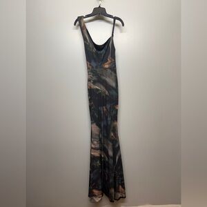 Club L London Watercolor One Shoulder Maternity Friendly Maxi Dress SIZE 0